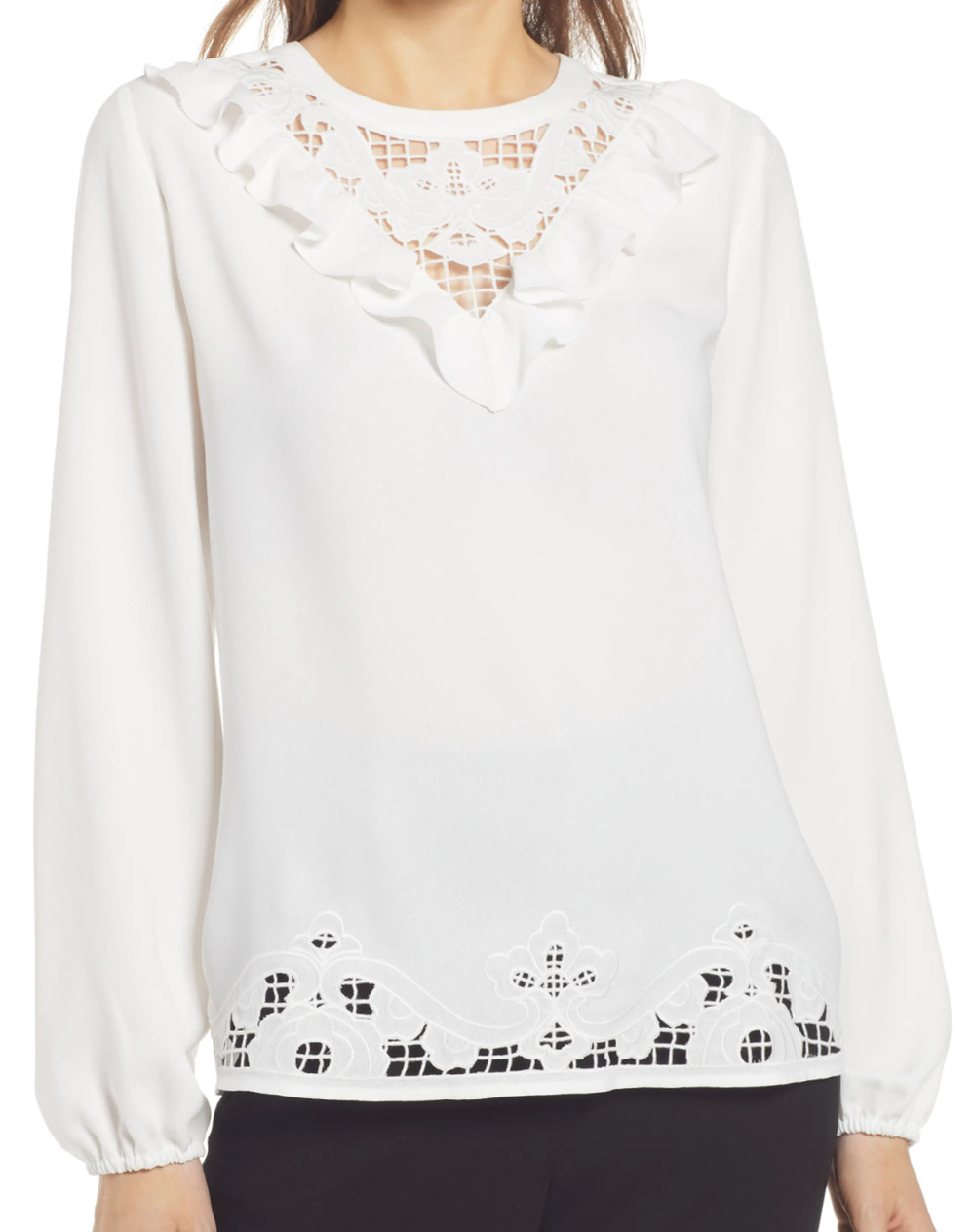 Halogen Eyelet Detail Top in White, Size S